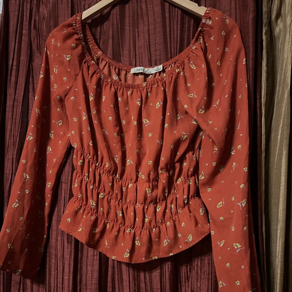 Rust Floral Smocked Top